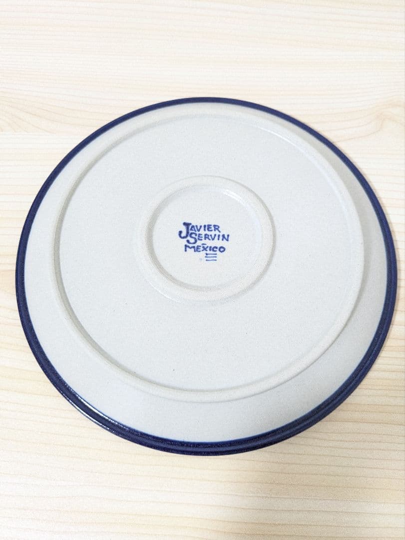 【未使用】Javier Servín メキシコ陶器 プレート モダン幾何学 青緑
