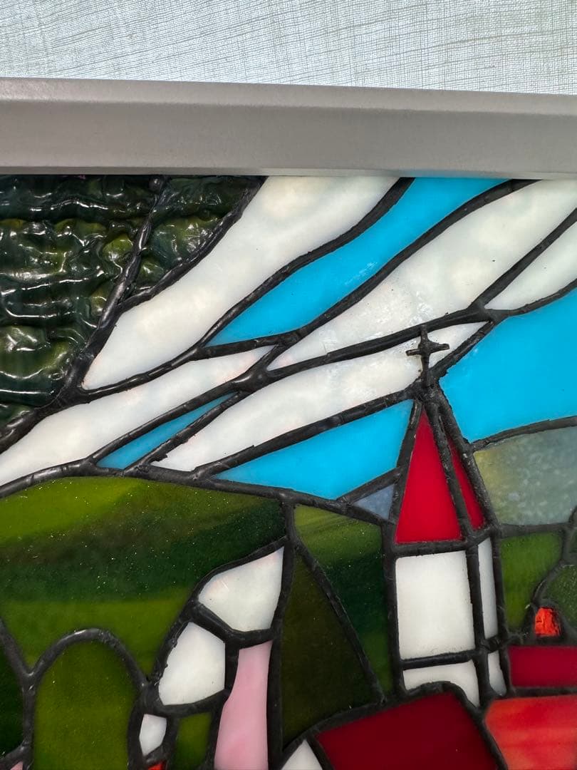 ステンドグラスパネル　ハンドメイド　教会のある街　お箸置きのおまけ付き♪