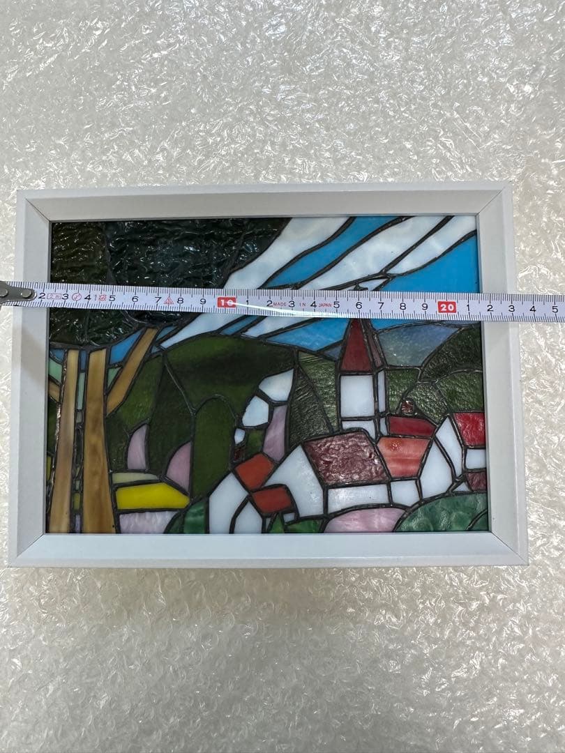 ステンドグラスパネル　ハンドメイド　教会のある街　お箸置きのおまけ付き♪