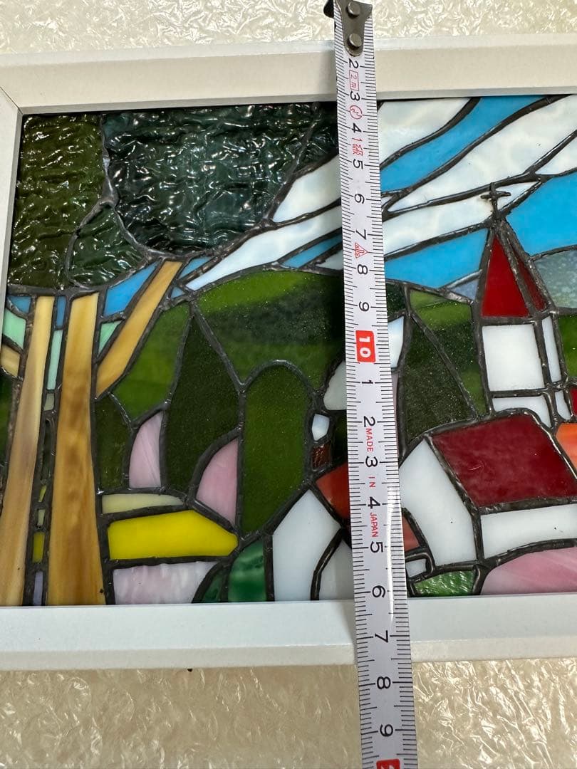 ステンドグラスパネル　ハンドメイド　教会のある街　お箸置きのおまけ付き♪