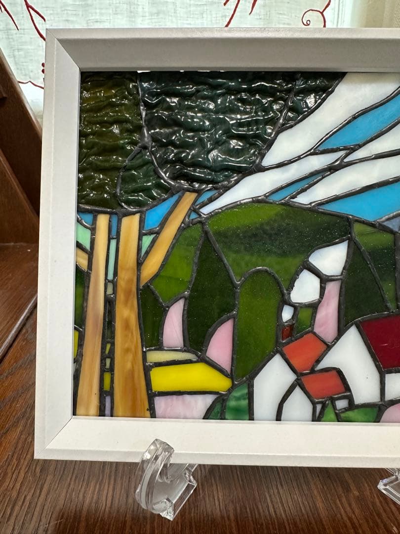 ステンドグラスパネル　ハンドメイド　教会のある街　お箸置きのおまけ付き♪