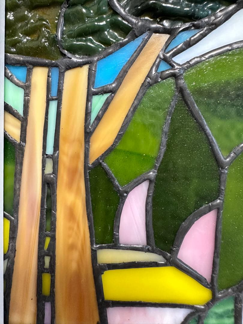 ステンドグラスパネル　ハンドメイド　教会のある街　お箸置きのおまけ付き♪