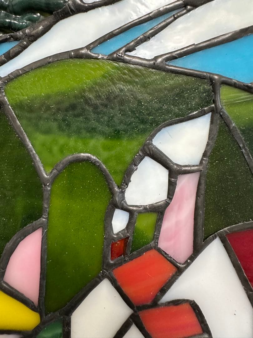 ステンドグラスパネル　ハンドメイド　教会のある街　お箸置きのおまけ付き♪