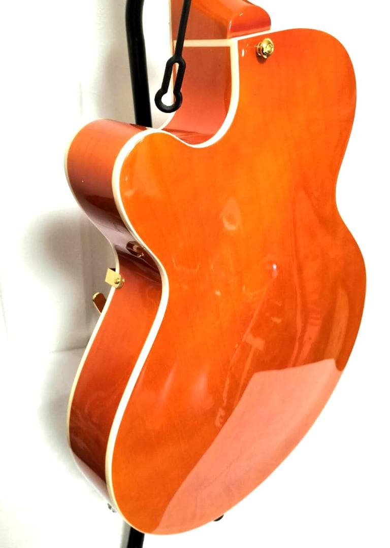 フルアコアーチトップギター③　オレンジ虎目トレモロアーム　ステンレスフレット