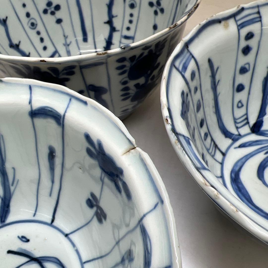 中国明時代　古染付芙蓉手鉢5客　木箱付　口径約13㎝　東Y8-0128☆2F