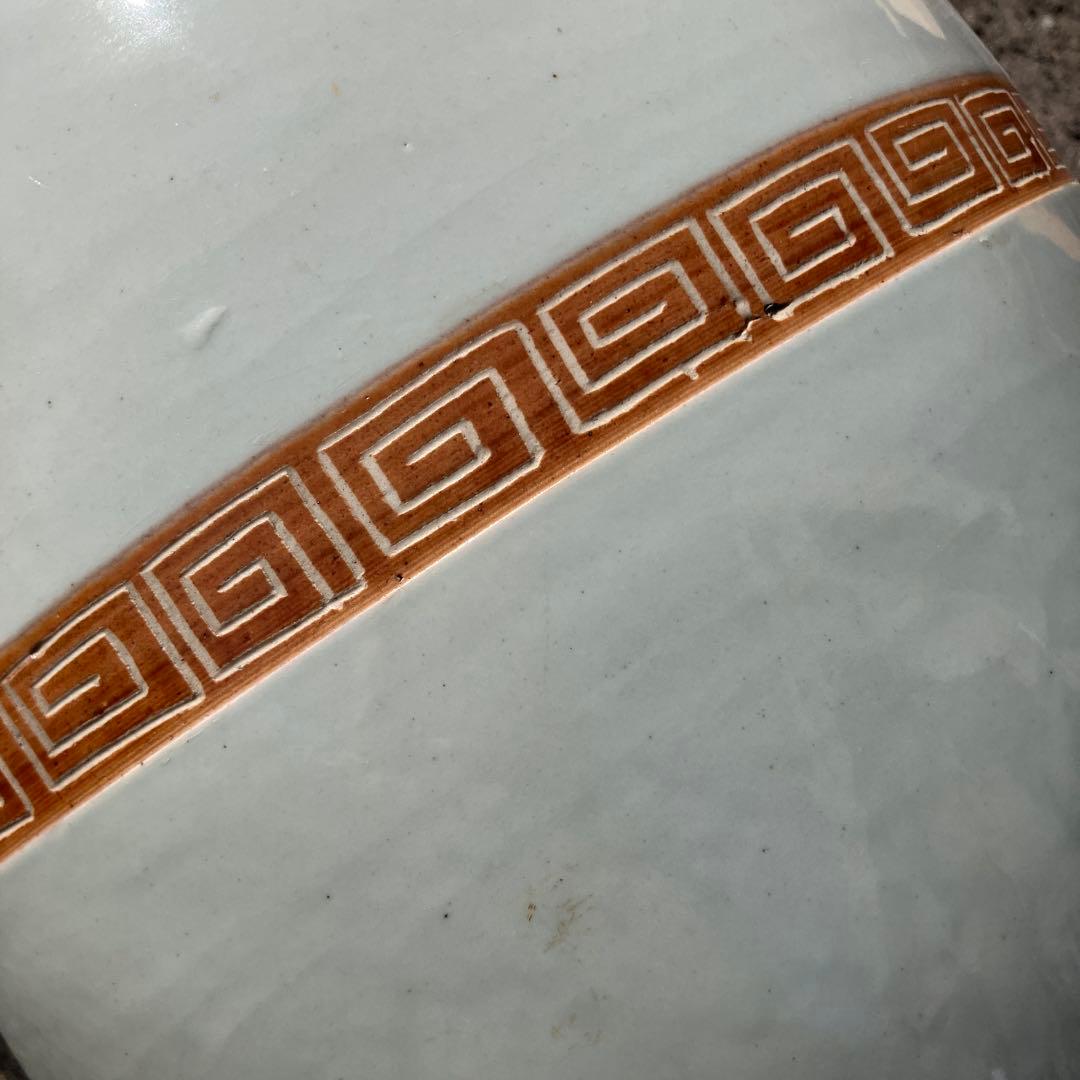 A-1 火鉢 睡蓮鉢 めだか鉢 金魚鉢 陶器製 雷紋 染付 大型 骨董 古道具