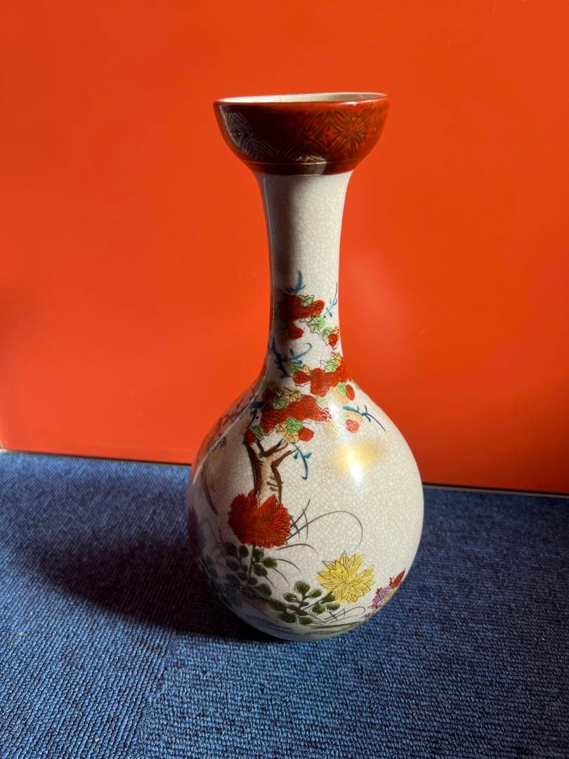 1257  薩摩焼　花鳥文　花瓶　時代物