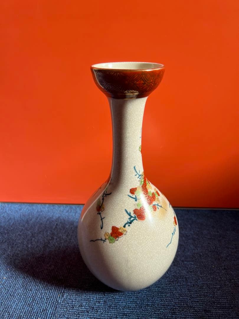 1257  薩摩焼　花鳥文　花瓶　時代物