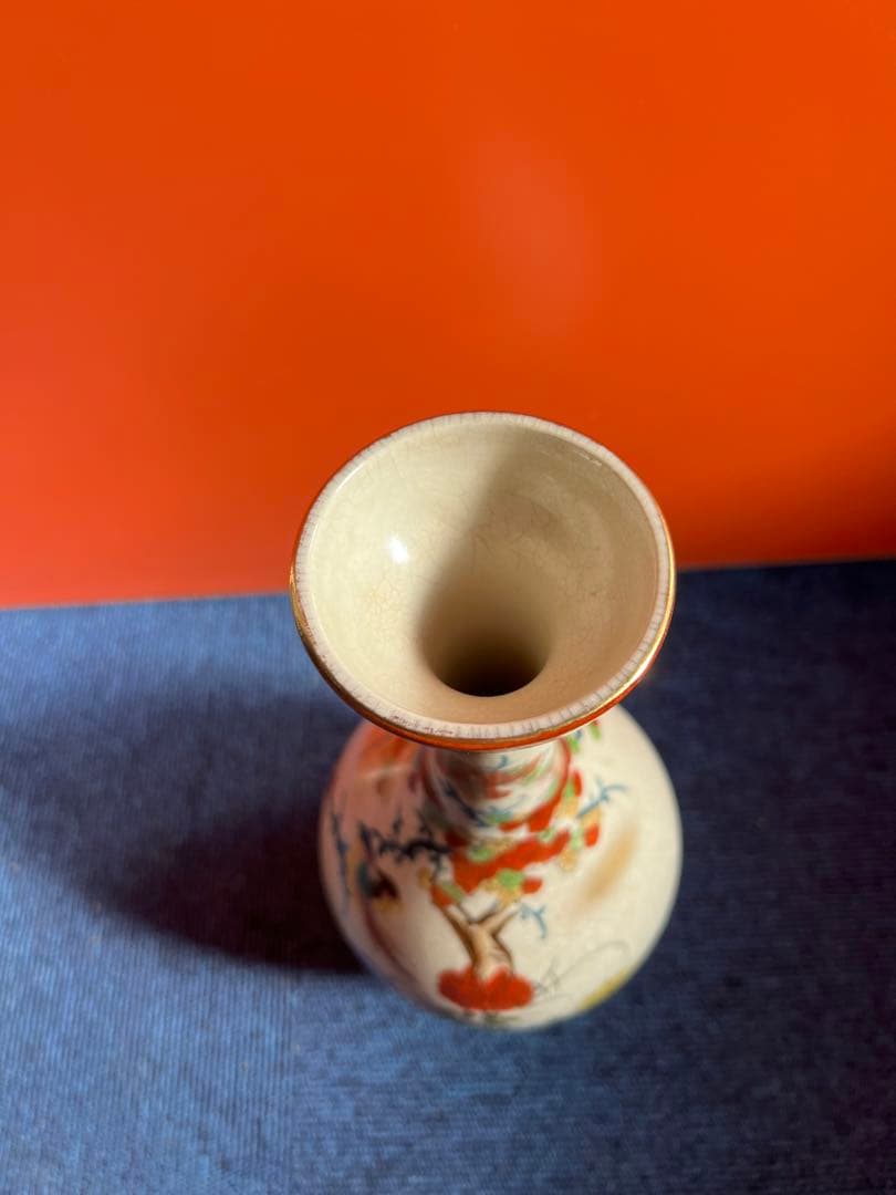 1257  薩摩焼　花鳥文　花瓶　時代物