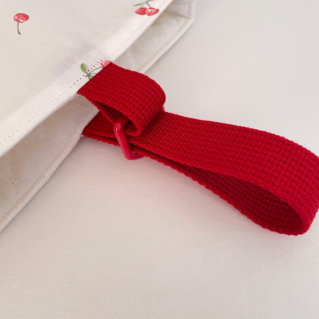 入園・入学　さくらんぼ柄赤チェック　レッスンバッグ、上履き入れ、着替え袋、給食袋