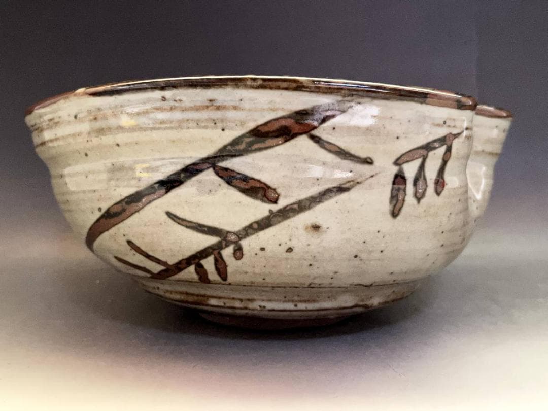 菓子器■二代竹泉作 絵唐津橋絵菓子鉢 歪み平鉢 大鉢 共箱 時代物 骨董品■