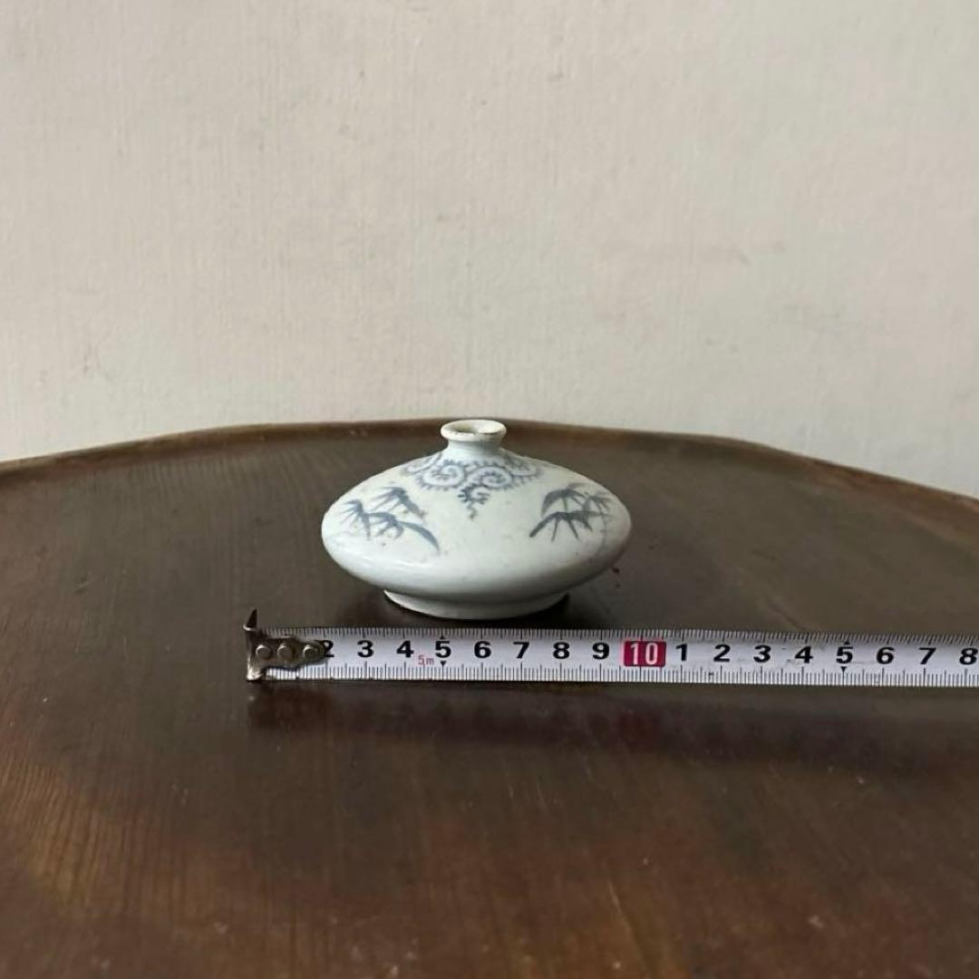 古伊万里染付タコ唐草笹紋様油壷　江戸時代　骨董　アンティーク　検:白洲正子　李朝