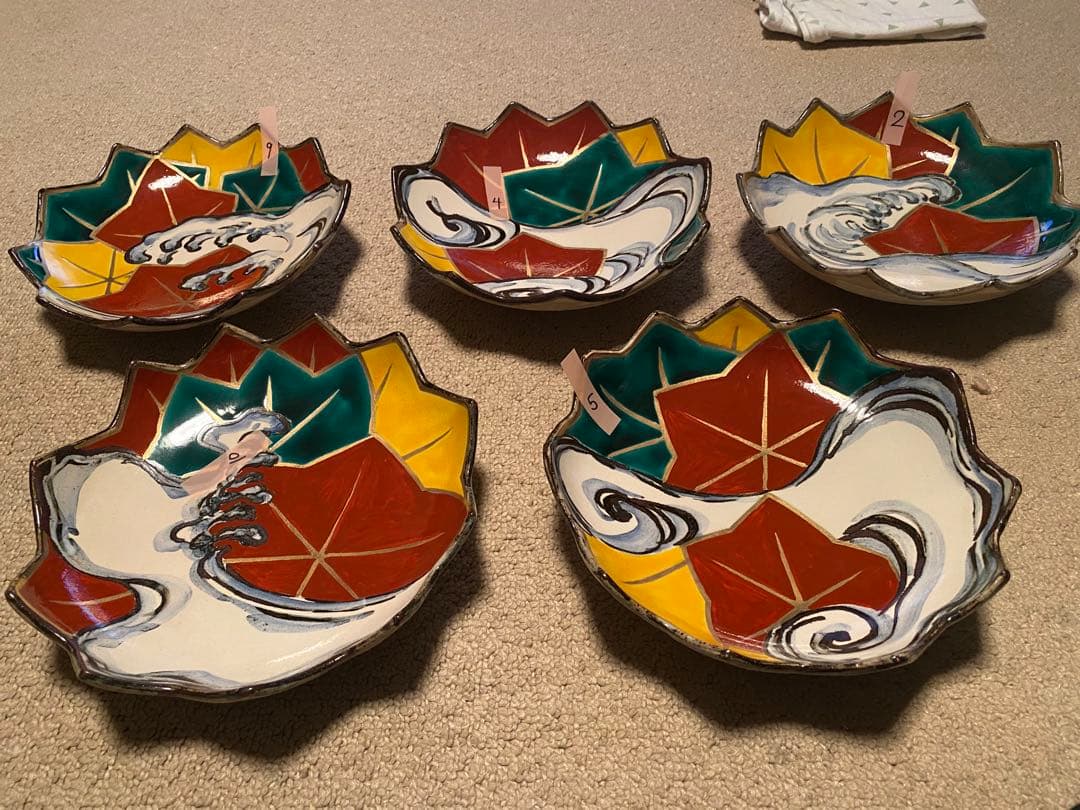 乾山写呉須入り竜田川文向付10客清水焼　京器　懐石向付