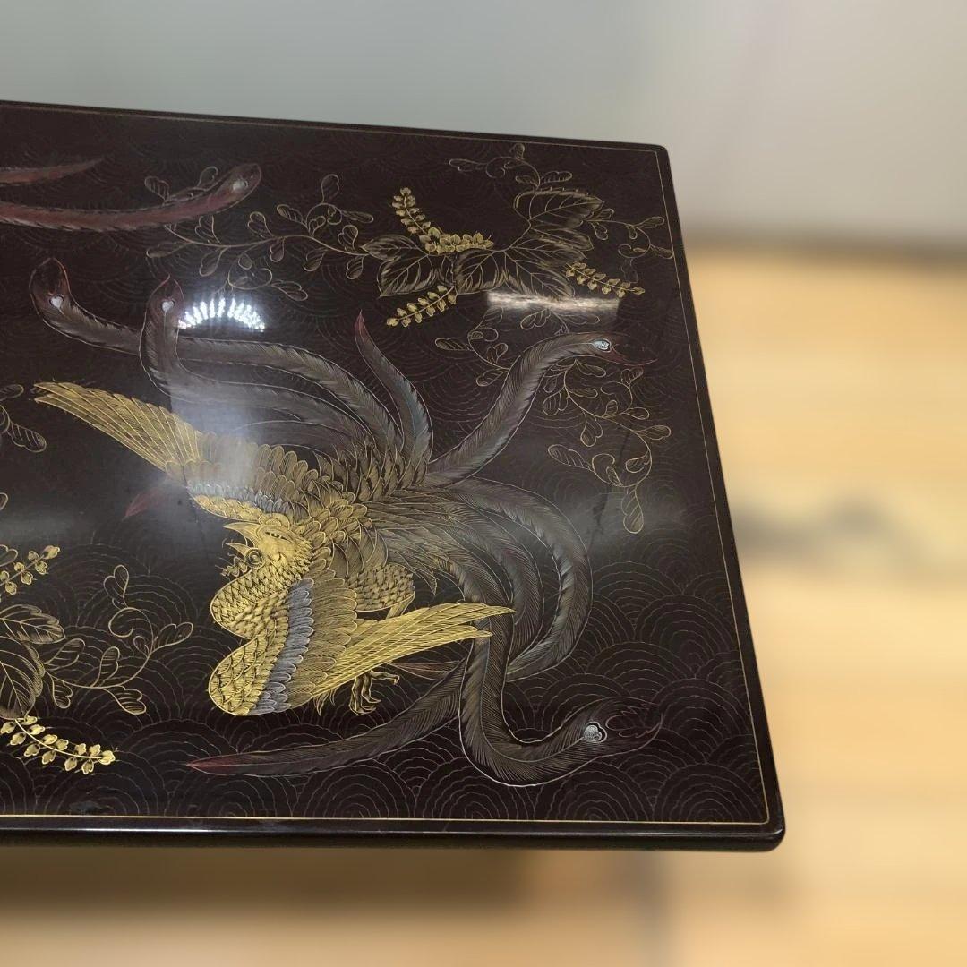 蒔絵 鳳凰図 座卓 漆塗り 黒塗り 伝統工芸風 ローテーブル112972-2
