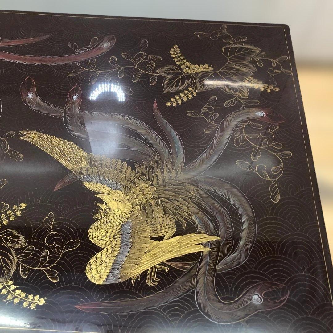 蒔絵 鳳凰図 座卓 漆塗り 黒塗り 伝統工芸風 ローテーブル112972-2