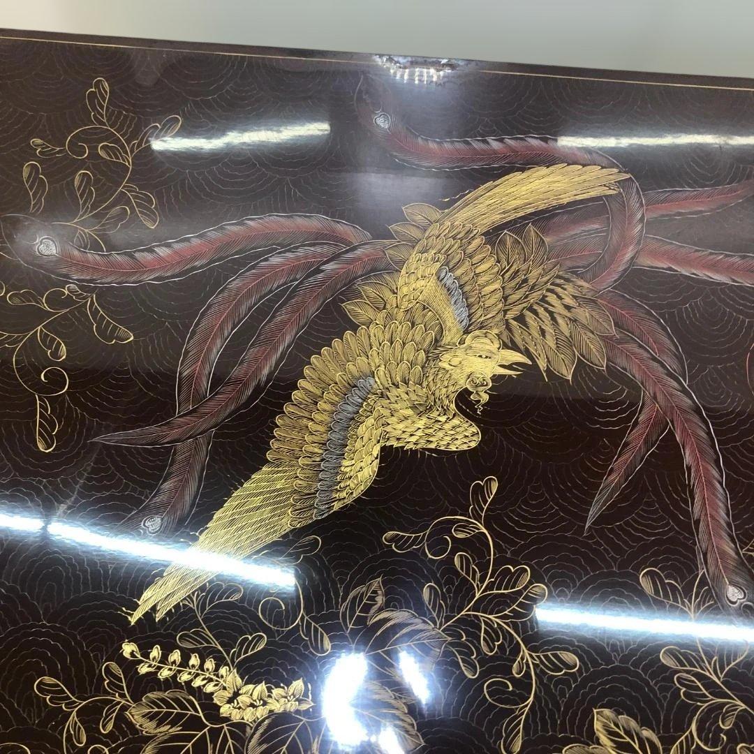 蒔絵 鳳凰図 座卓 漆塗り 黒塗り 伝統工芸風 ローテーブル112972-2