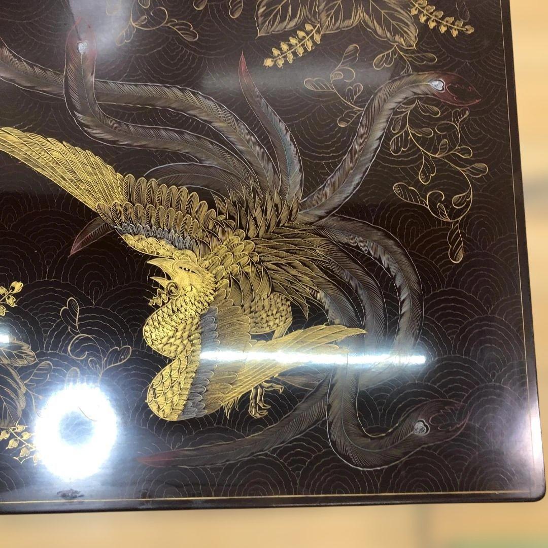 蒔絵 鳳凰図 座卓 漆塗り 黒塗り 伝統工芸風 ローテーブル112972-2