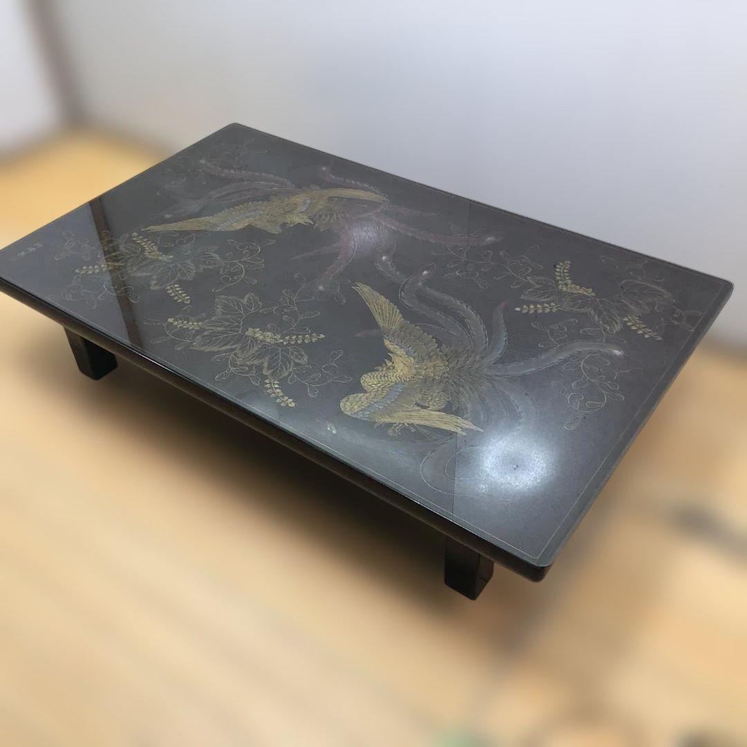 蒔絵 鳳凰図 座卓 漆塗り 黒塗り 伝統工芸風 ローテーブル112972-2