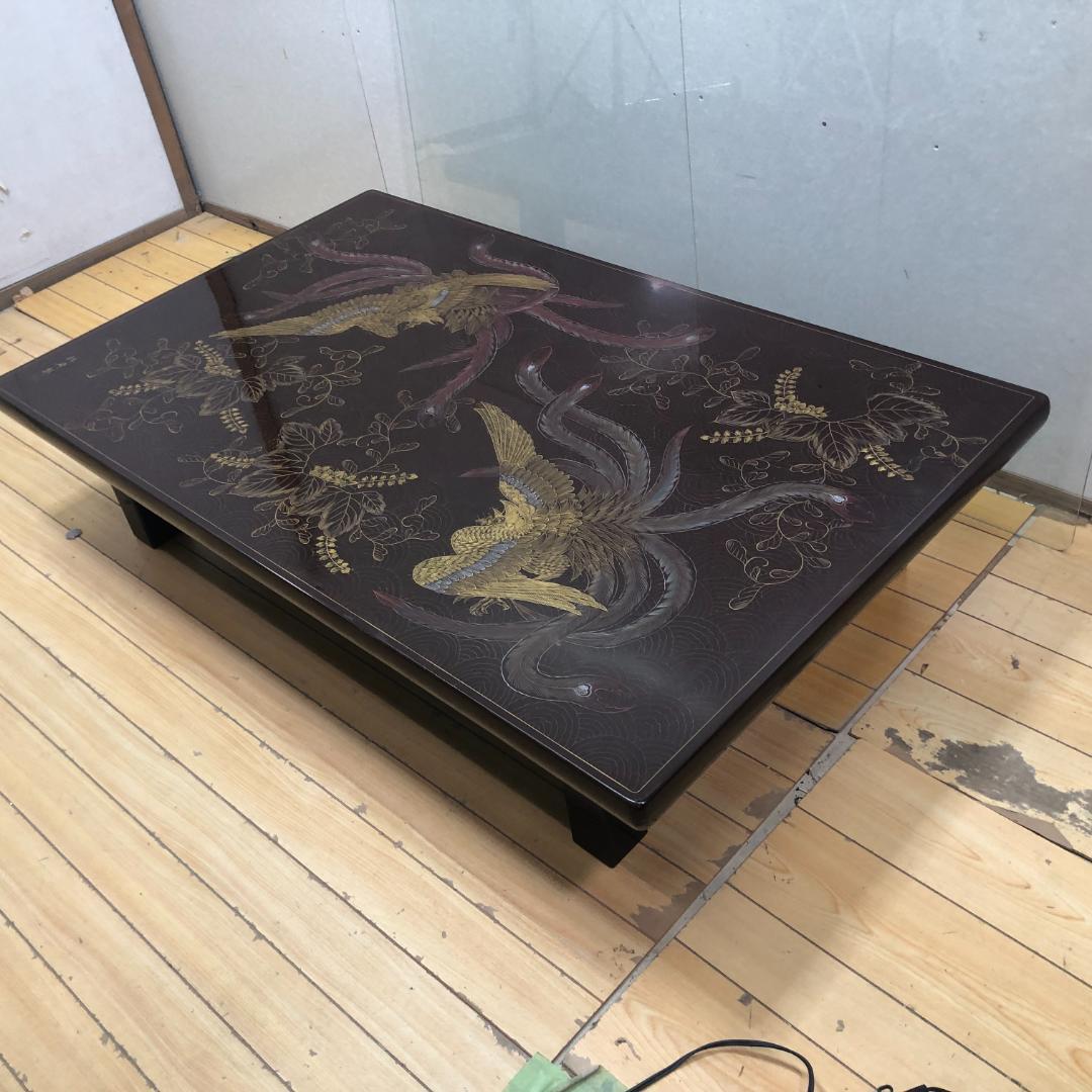 蒔絵 鳳凰図 座卓 漆塗り 黒塗り 伝統工芸風 ローテーブル112972-2