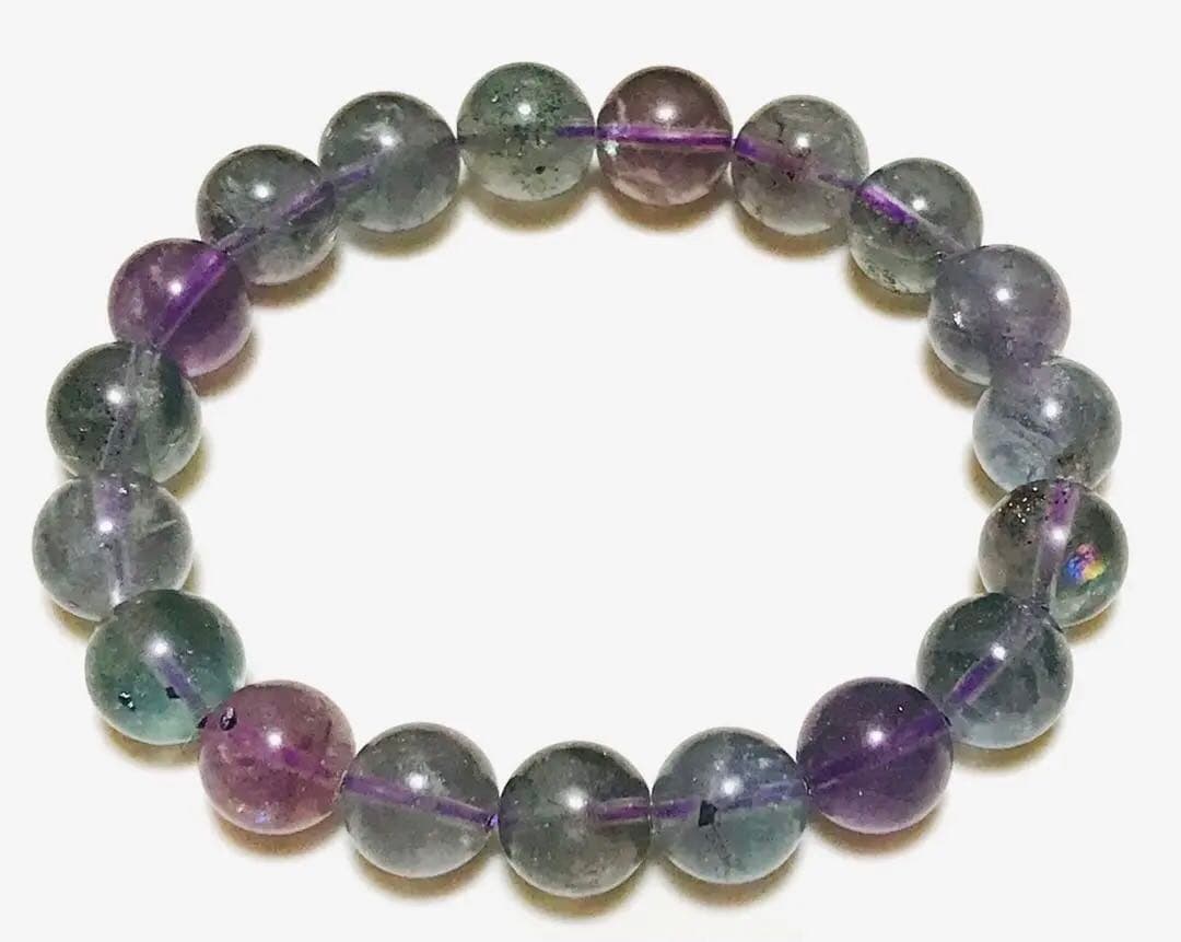 天然石　パイライト　イン　フローライト　ブレスレット　パープル　グリーン
