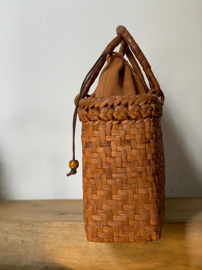 【期间限定】山葡萄 かごバッグ 六角花結び編み 網代編み 変則二重編み 内布付き