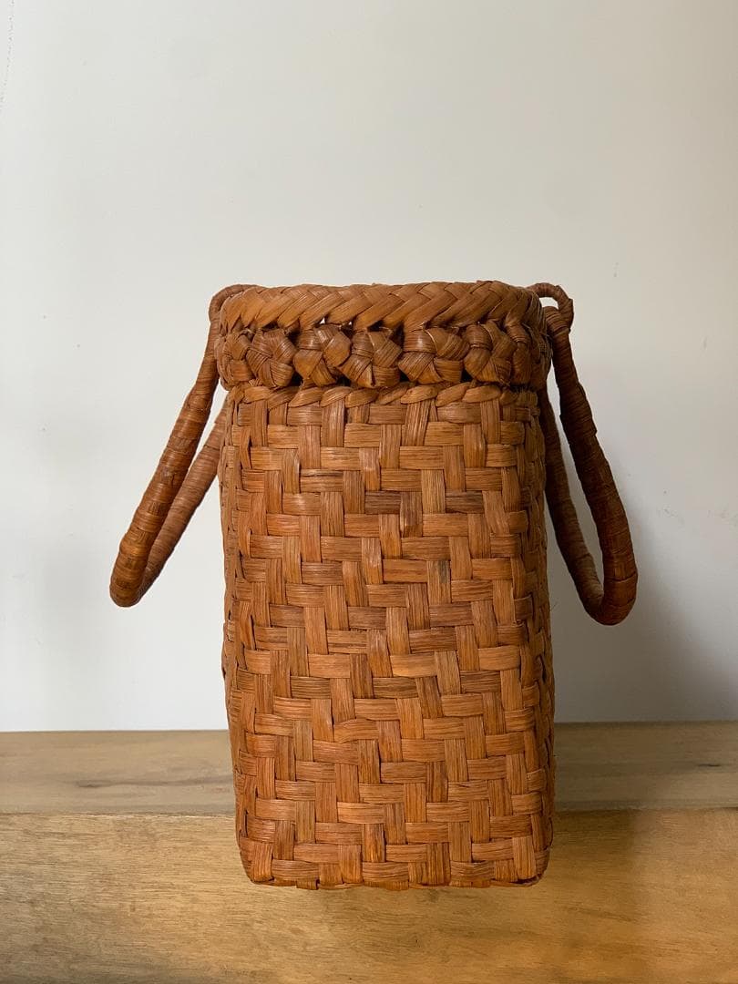 【期间限定】山葡萄 かごバッグ 六角花結び編み 網代編み 変則二重編み 内布付き