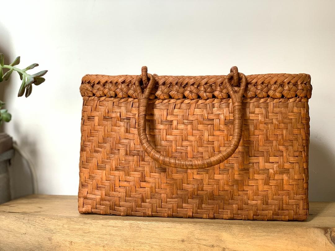 【期间限定】山葡萄 かごバッグ 六角花結び編み 網代編み 変則二重編み 内布付き