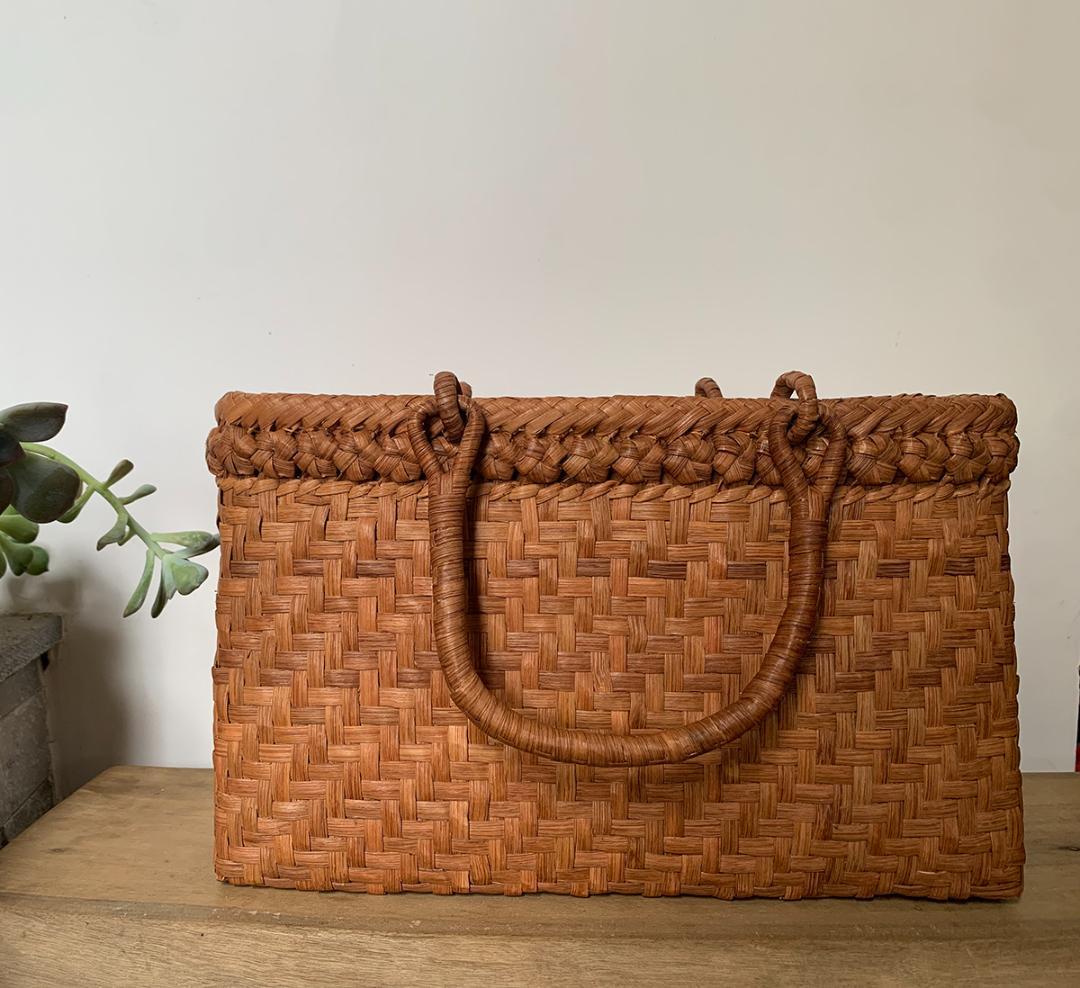 【期间限定】山葡萄 かごバッグ 六角花結び編み 網代編み 変則二重編み 内布付き