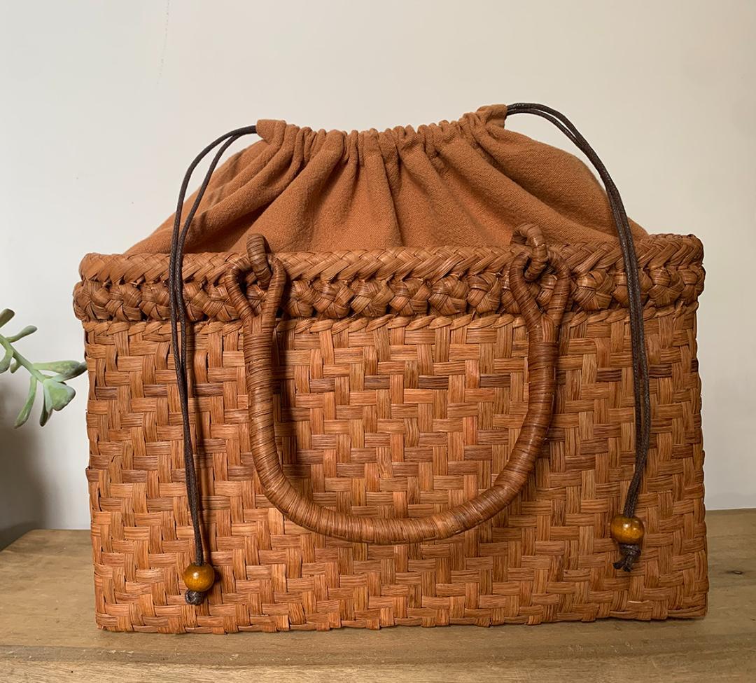 【期间限定】山葡萄 かごバッグ 六角花結び編み 網代編み 変則二重編み 内布付き