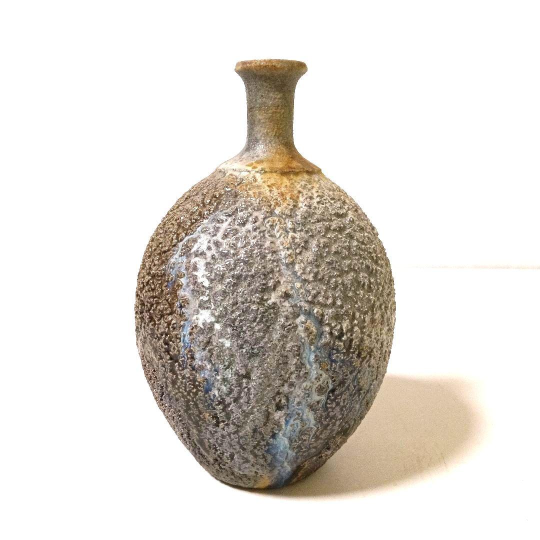 越前焼 塩越窯 白越不朝 裂久 花瓶 花生 花入 花器 共箱 共布 栞