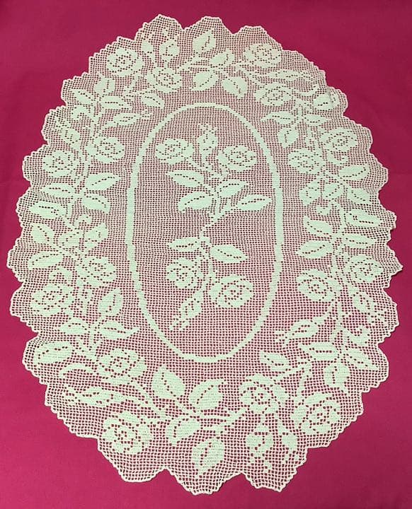 ✿レース編み(生成り色)バラ楕円*