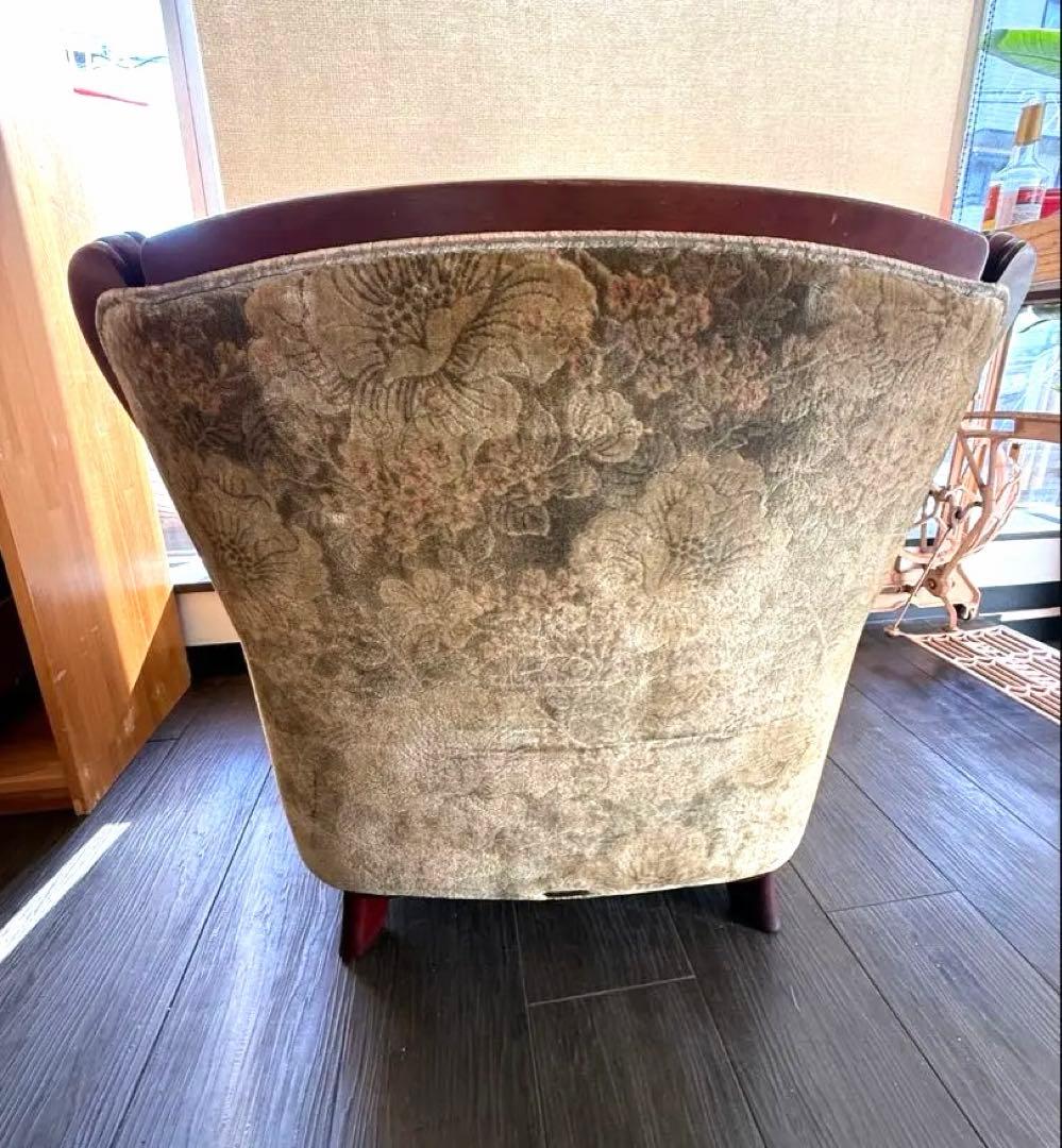 カリモク 1人掛けソファ アームチェア 花柄 ヴィンテージ　金華山織