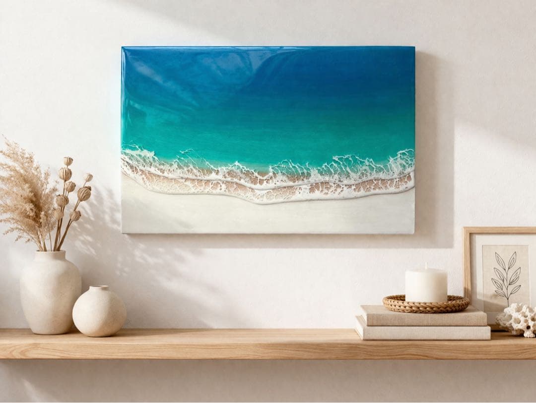 海レジンアート A4 波アート ビーチ ハンドメイド