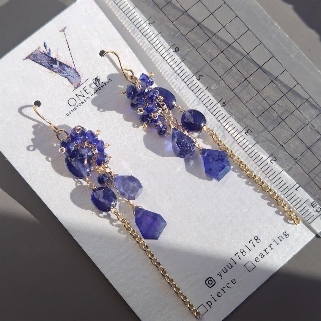 ALL ブルーサファイア　シャンデリア　高品質　ピアス 14kgf ピアス