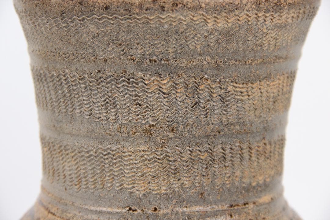 須恵器 長頸壺 波文 広口 壺 焼き締め 花瓶 新羅　高麗 箱付 ED11-25