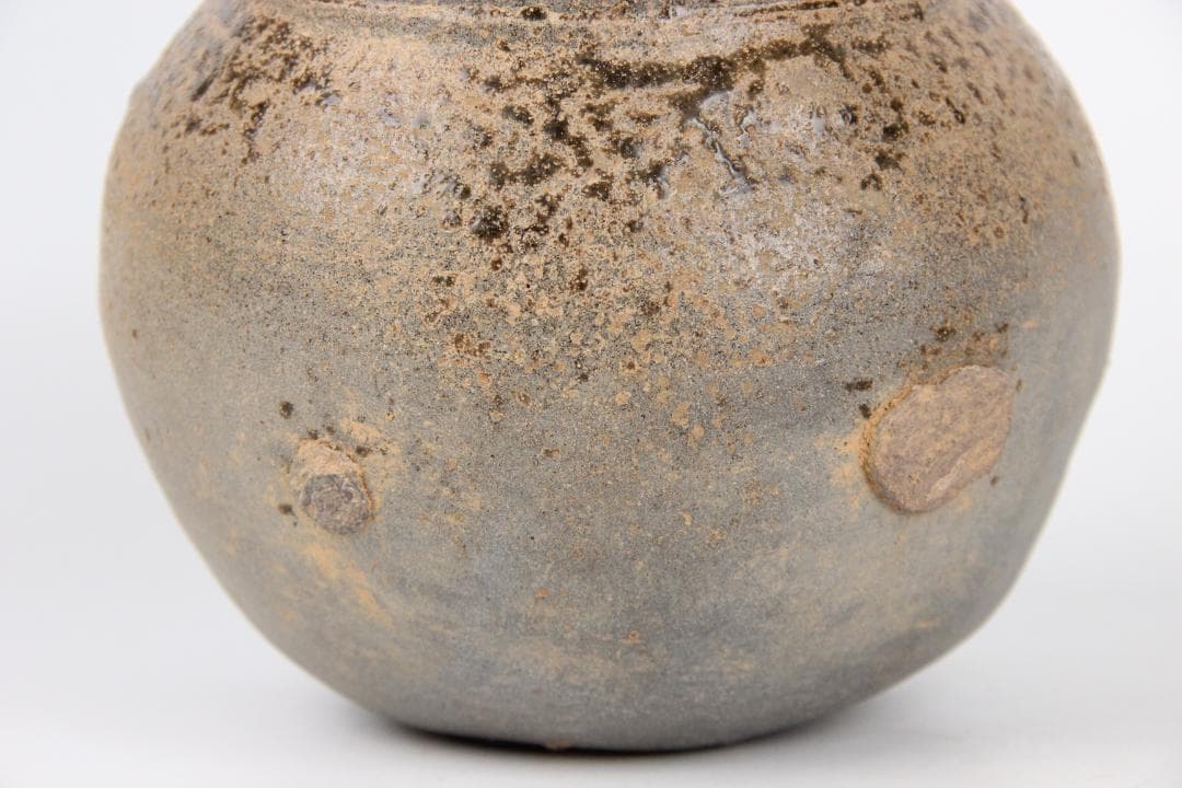 須恵器 長頸壺 波文 広口 壺 焼き締め 花瓶 新羅　高麗 箱付 ED11-25