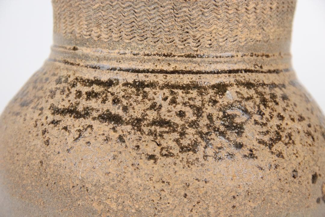 須恵器 長頸壺 波文 広口 壺 焼き締め 花瓶 新羅　高麗 箱付 ED11-25