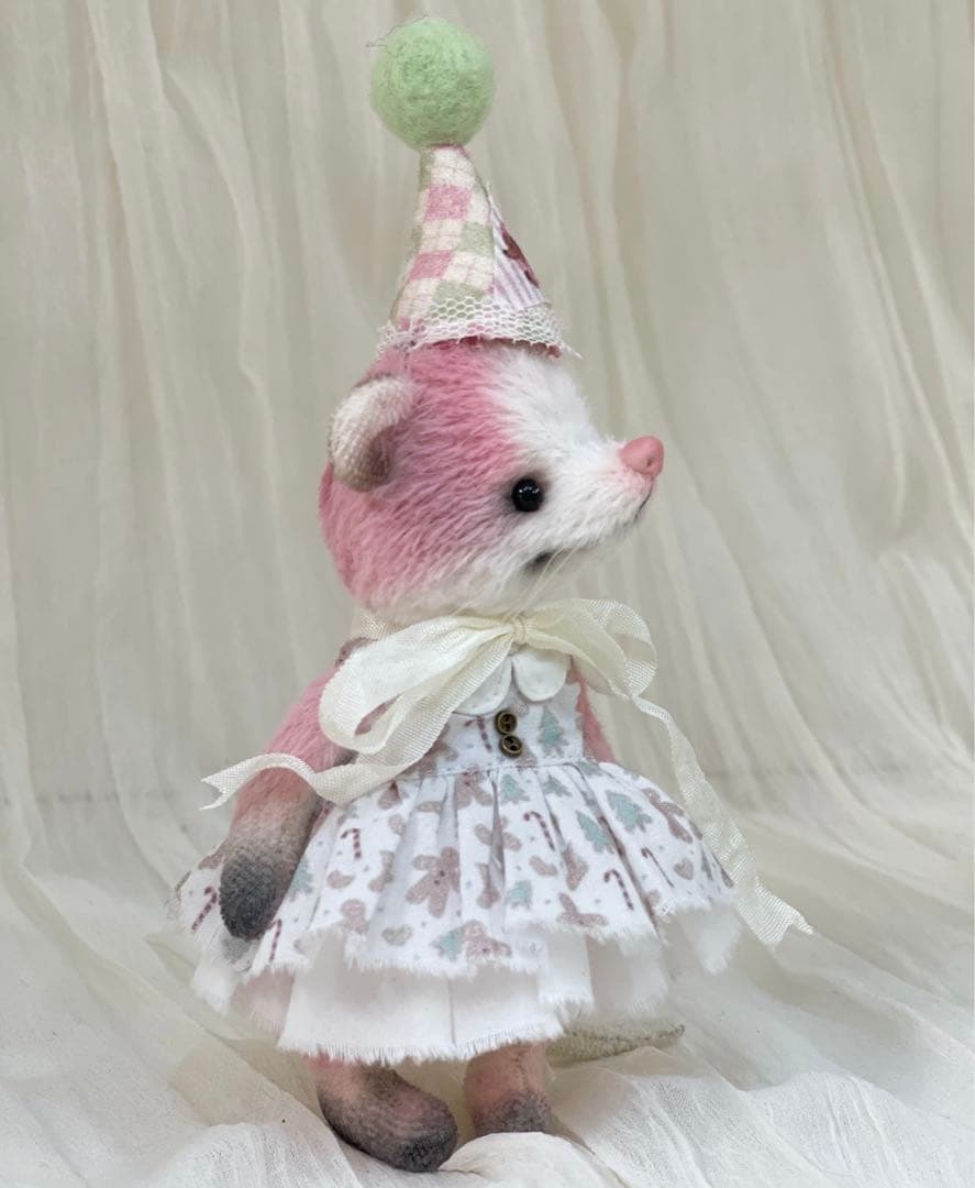 甘かわいい仔鼠 ピンク アーティストベア 海外作家様 ハンドメイド ネズミ