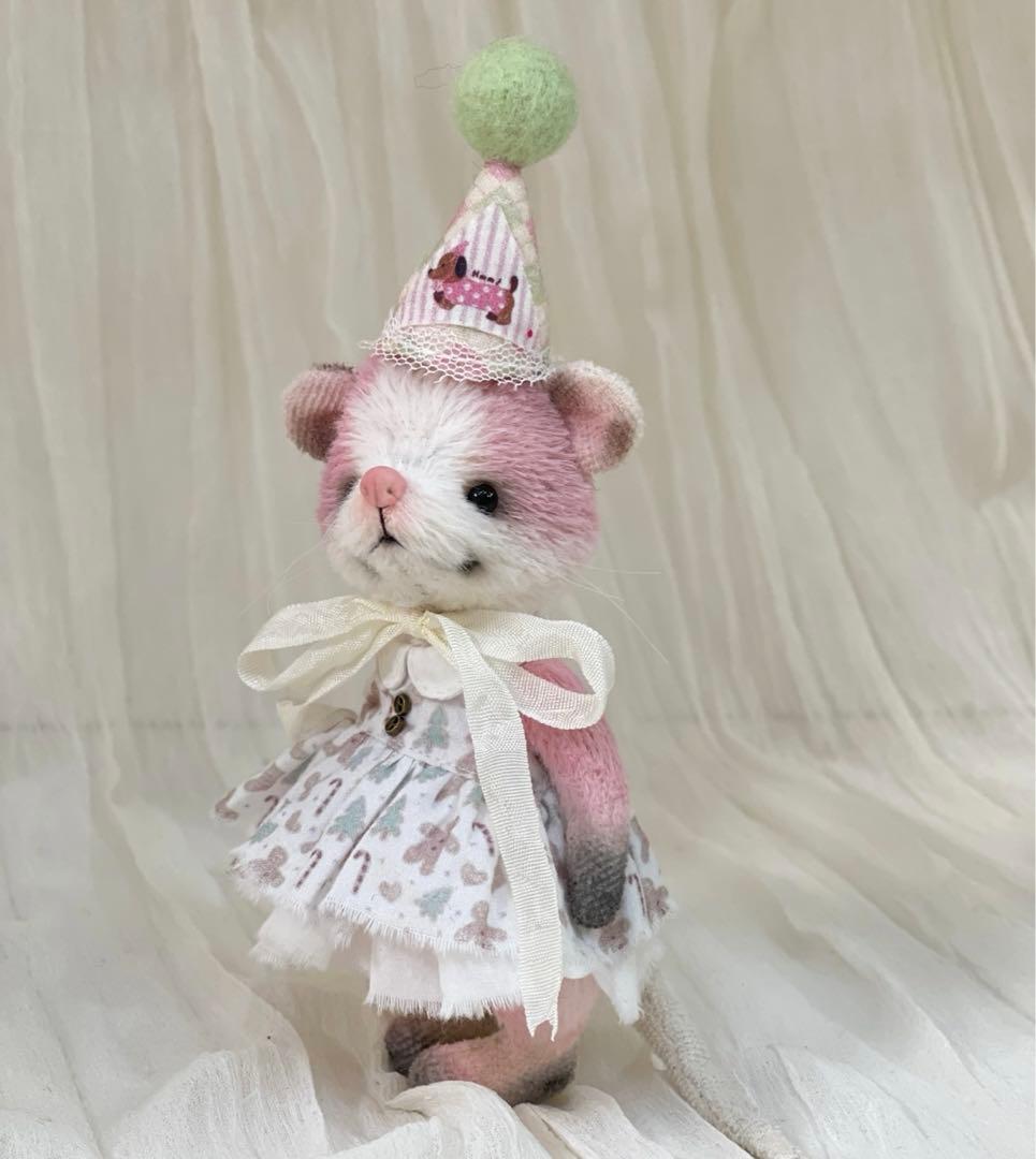 甘かわいい仔鼠 ピンク アーティストベア 海外作家様 ハンドメイド ネズミ