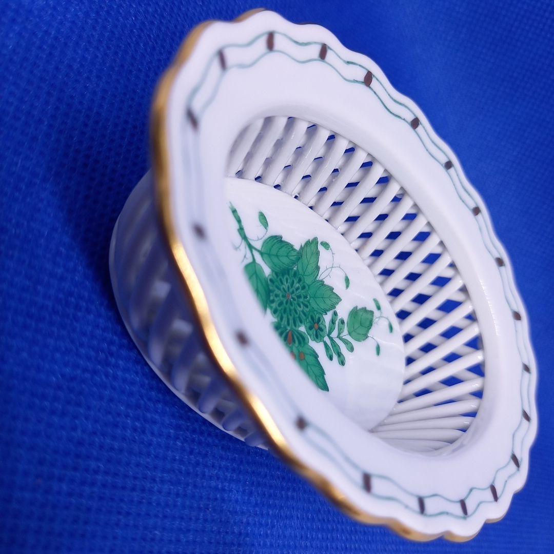 ヘレンド　ヌードルワーク　ミニバスケット「アポニーグリーン」