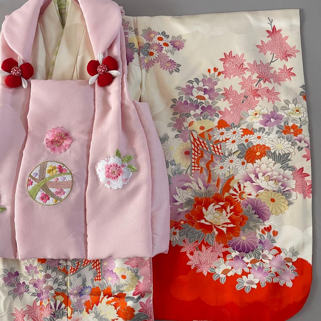 七五三　３歳　正絹　お着物セット　被布コーデ