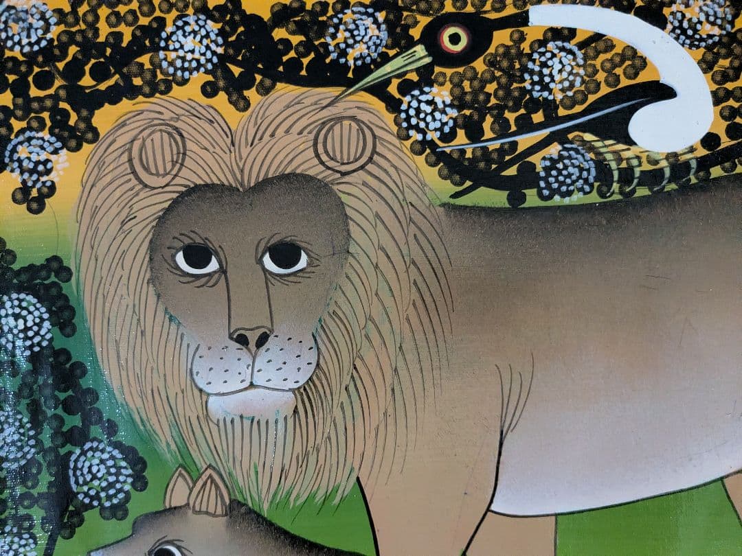 ●アフリカの絵画、ティンガティンガ、ライオンの夫婦、Ally、30×40cm