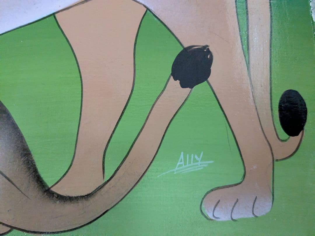 ●アフリカの絵画、ティンガティンガ、ライオンの夫婦、Ally、30×40cm