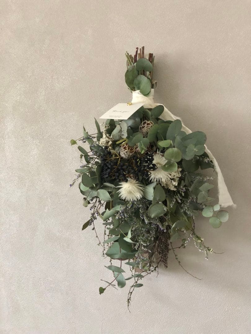 Blue green ネイティブフラワーと銀世界　静かな森のスワッグ　48cm
