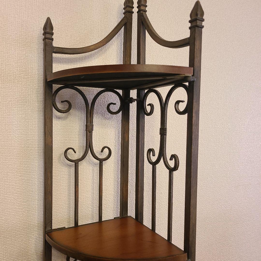 アンティーク調　折り畳み式　コーナーシェルフ