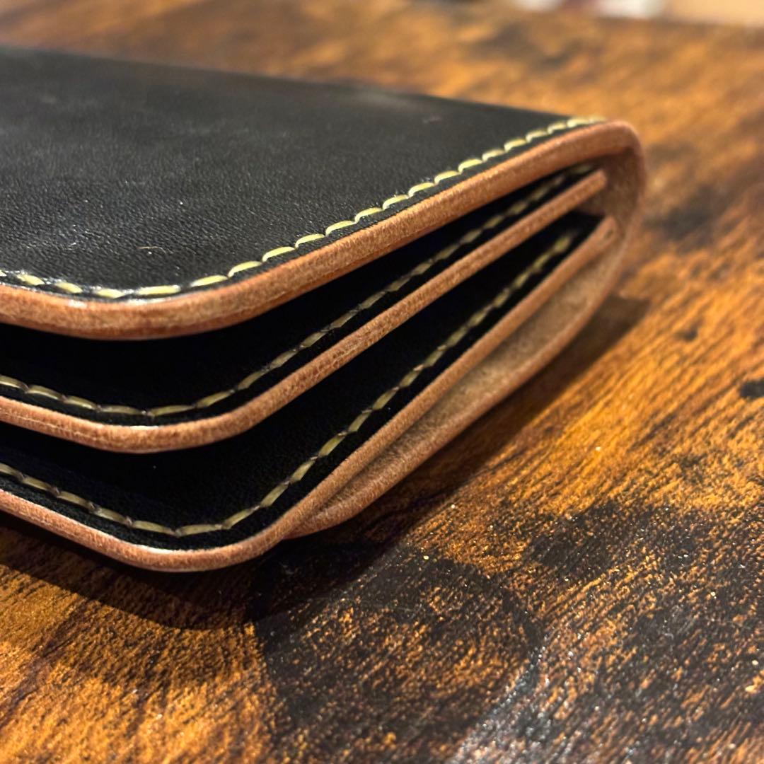 栃木レザー　トラッカーウォレット　茶芯ブラック　3層