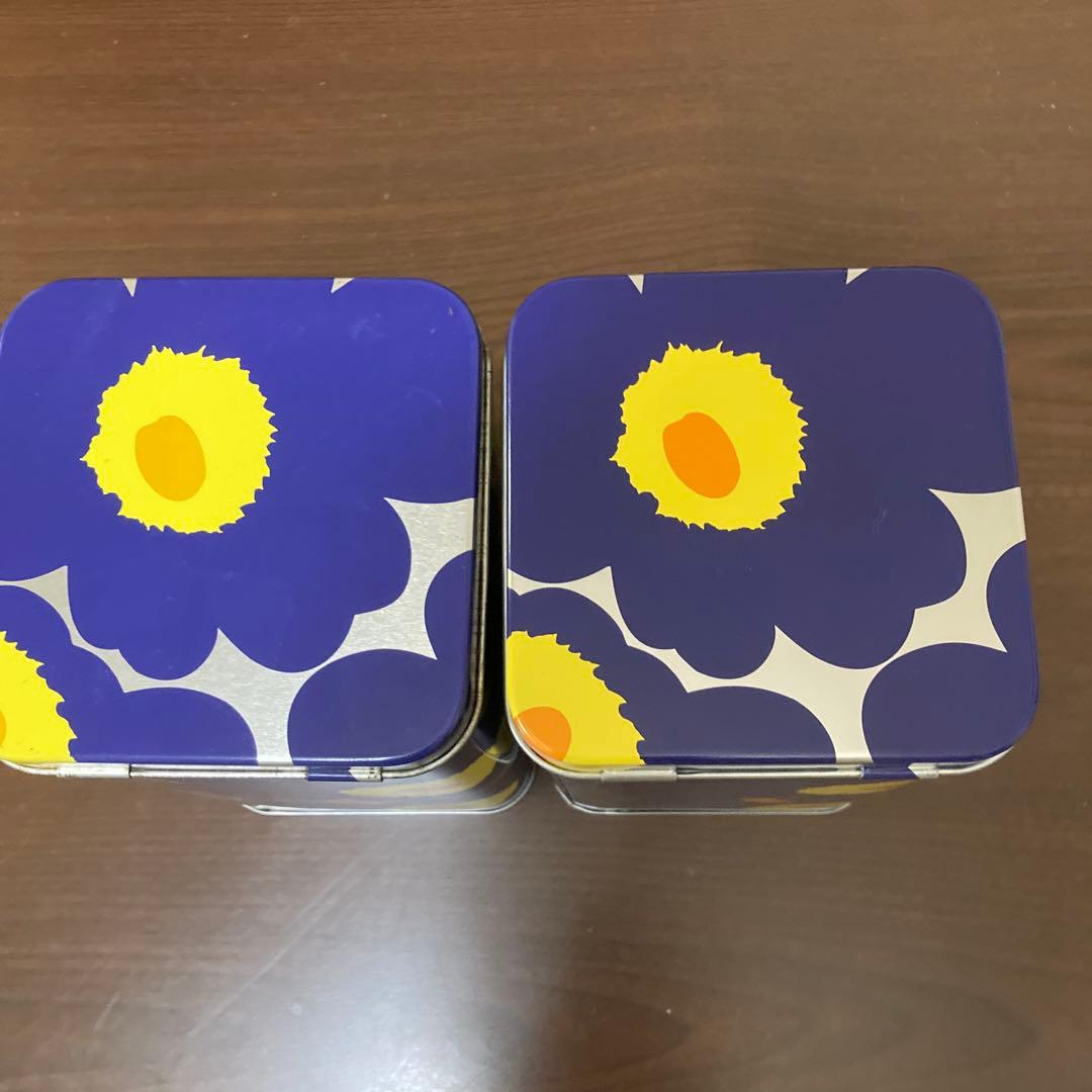 きれいめ　マリメッコmarimekko ブリキ缶　青ウニッコ　同柄2個セット