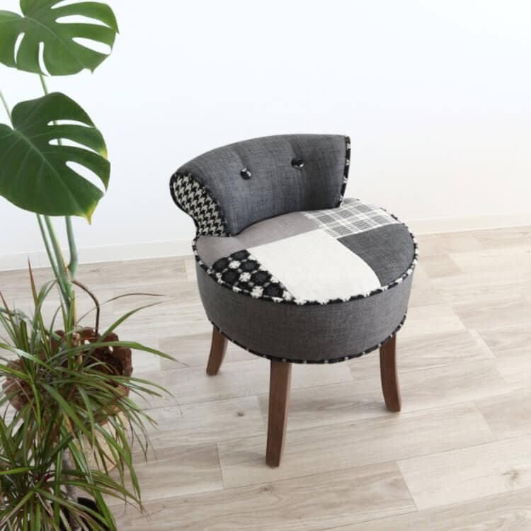 パッチワークチェア チェック柄 ダークグレー