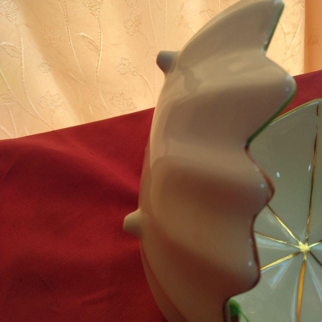 レトロ 手描き 葉っぱ型緑/茶/金の3色陶器皿10個セット