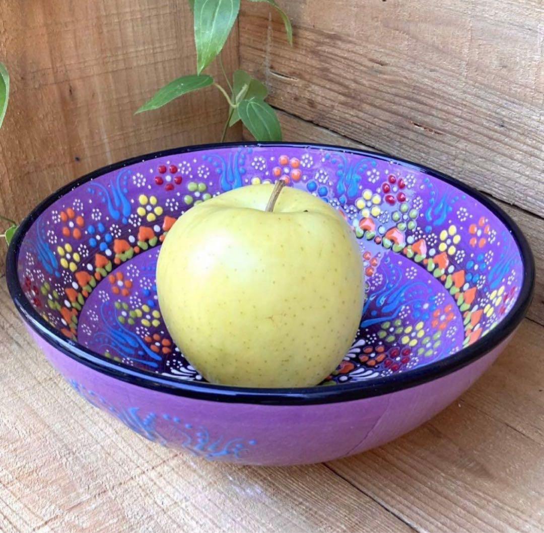 21cm☆新品☆【トルコ】 ボウル 皿＊パープル＊ ハンドメイド キュタフヤ陶器